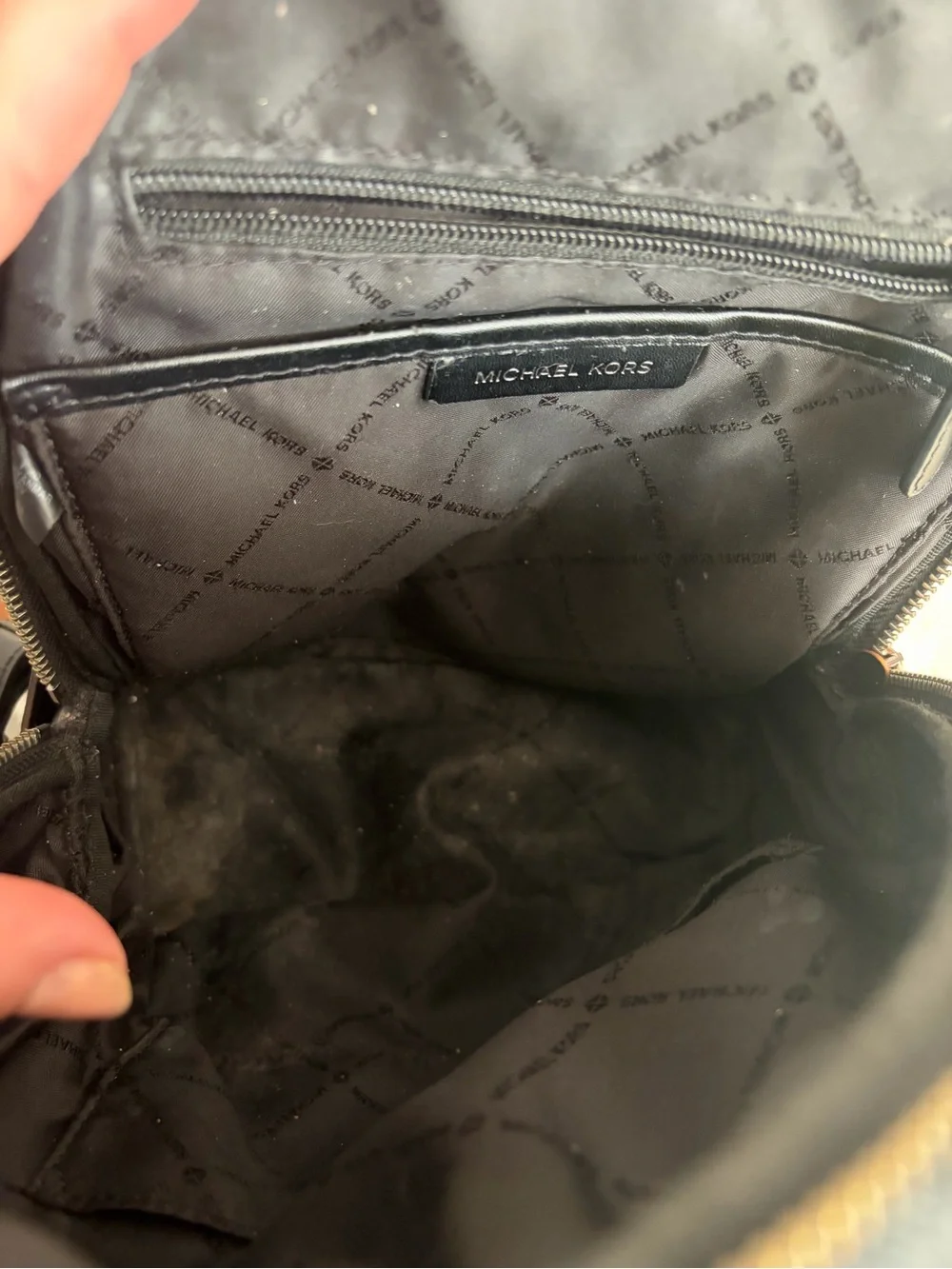 Michael Kors Black Gray Studded Backpack with Matching Wallet
